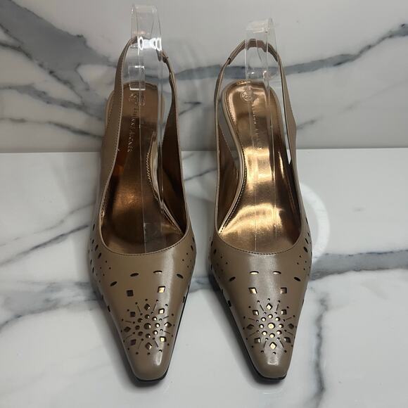 Etienne Aigner | Women's Tan Leather Pointed Toe Slingback Kitten Heels Sz 9 - Picture 2 of 6